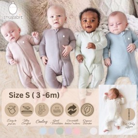 S ( 3-6M) Snugabit Snuggly Zip Bamboo Sleepsuit with foldable bootie / Mittens 